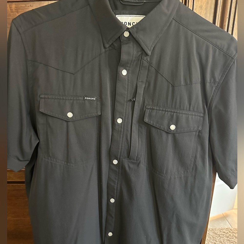 Poncho Outdoors Western Pearl Snap Shirt Short Sleeve Medium Slim Fit